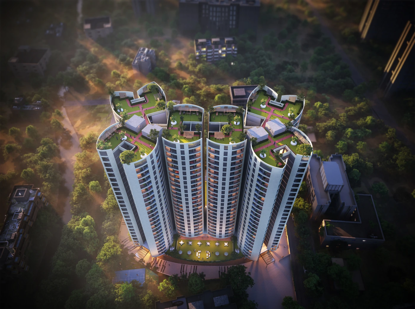 Exterior render by Archlane: bird eye evening